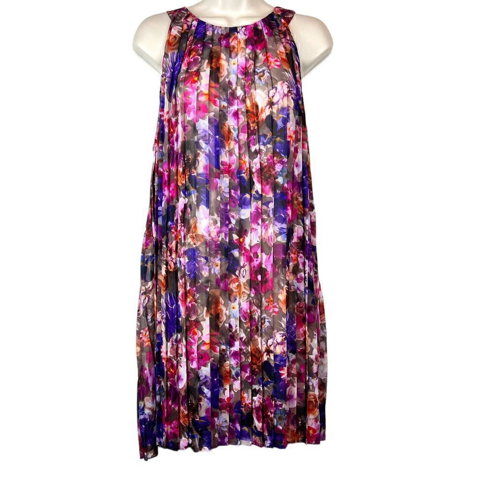 BADGLEY MISCHKA Camila Pleated Floral Dress Sleeveless Women's Size Medium
